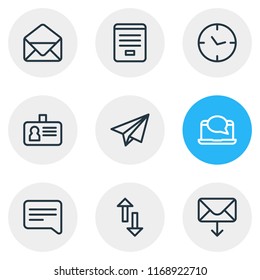 Vector illustration of 9 connect icons line style. Editable set of paper plane, envelope, message and other icon elements.