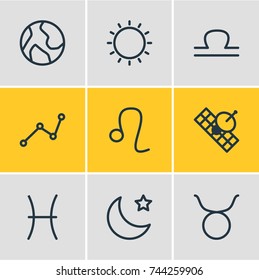 Vector Illustration Of 9 Constellation Icons. Editable Pack Of Bull, Lion, Planet And Other Elements.