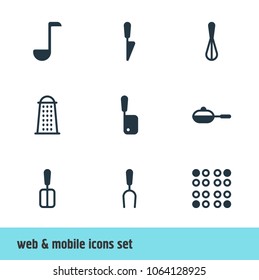 Vector illustration of 9 cooking icons. Editable set of grater, ladle, electric stove and other icon elements.
