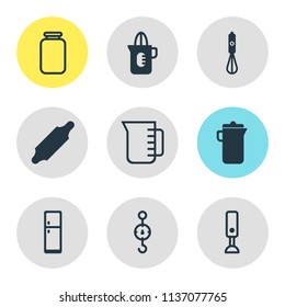 Vector illustration of 9 cooking icons. Editable set of rolling pin, squeezer, scales and other icon elements.