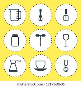 Vector illustration of 9 cooking icons. Editable set of wineglass, mug, measuring cup and other icon elements.