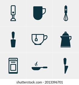 Vector illustration of 9 cooking icons. Editable set of tea cup, knife, kettle and other icon elements.