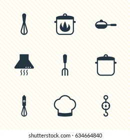 Vector Illustration Of 9 Cooking Icons. Editable Pack Of Pan, Corolla, Handmixer Elements.