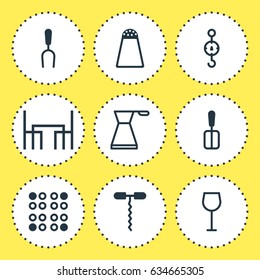 Vector Illustration Of 9 Cooking Icons. Editable Pack Of Pepper Container, Kettle, Steelyard And Other Elements.