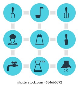 Vector Illustration Of 9 Cooking Icons. Editable Pack Of Chef, Soup Spoon And Other Elements.