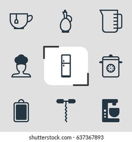 Vector Illustration Of 9 Cooking Icons. Editable Pack Of Cook, Carafe, Chopping Desk And Other Elements.