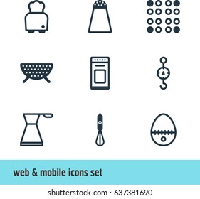 Vector Illustration Of 9 Cooking Icons. Editable Pack Of Cooker, Breakfast, Steelyard And Other Elements.