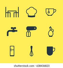 Vector Illustration Of 9 Cooking Icons. Editable Pack Of Chef Hat, Whisk, Corolla And Other Elements.