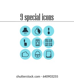 Vector Illustration Of 9 Cooking Icons. Editable Pack Of Glass Cup, Breakfast, Cooker And Other Elements.