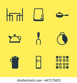 Vector Illustration Of 9 Cooking Icons. Editable Pack Of Glass Cup, Jug, Pan And Other Elements.