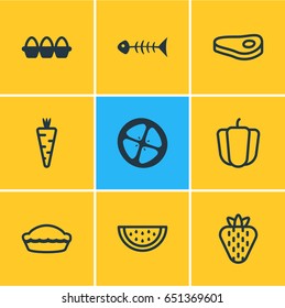 Vector Illustration Of 9 Cooking Icons. Editable Pack Of Sirloin, Egg Container, Flan And Other Elements.