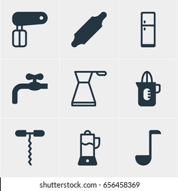 Vector Illustration Of 9 Cooking Icons. Editable Pack Of Fruit Squeezer, Bakery Roller, Whisk And Other Elements.