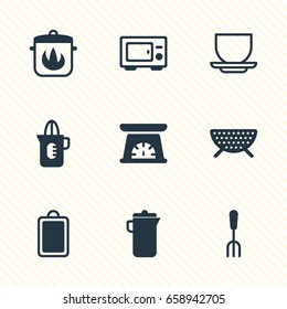 Vector Illustration Of 9 Cooking Icons. Editable Pack Of Coffee Cup, Fork, Shaker And Other Elements.