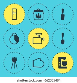 Vector Illustration Of 9 Cooking Icons. Editable Pack Of Refrigerator, Tablespoon, Timekeeper And Other Elements.