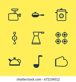 Vector Illustration Of 9 Cooking Icons. Editable Pack Of Furnace, Pan, Teakettle And Other Elements.