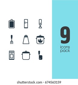 Vector Illustration Of 9 Cooking Icons. Editable Pack Of Pepper Container, Mixer, Butcher Knife And Other Elements.