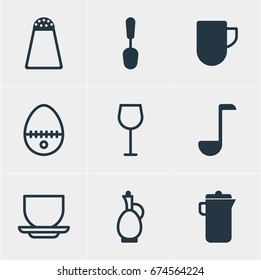 Vector Illustration Of 9 Cooking Icons. Editable Pack Of Carafe, Breakfast, Coffee Cup And Other Elements.