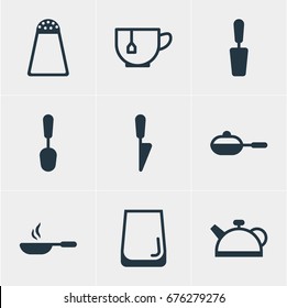 Vector Illustration Of 9 Cooking Icons. Editable Pack Of Frying Pan, Pepper Container, Spatula And Other Elements.
