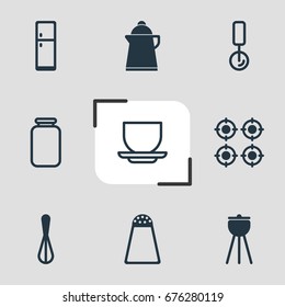 Vector Illustration Of 9 Cooking Icons. Editable Pack Of Coffee Cup, Tea, Barbecue And Other Elements.