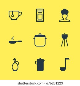 Vector Illustration Of 9 Cooking Icons. Editable Pack Of Mug, Soup Pan, Cook And Other Elements.