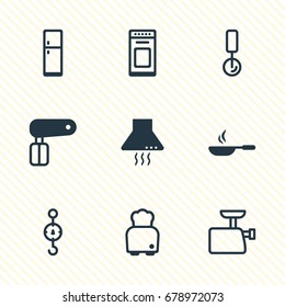 Vector Illustration Of 9 Cooking Icons. Editable Pack Of Steelyard, Round Slicer, Oven And Other Elements.