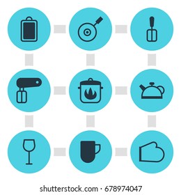 Vector Illustration Of 9 Cooking Icons. Editable Pack Of Stewpot, Skillet, Tea Cup And Other Elements.