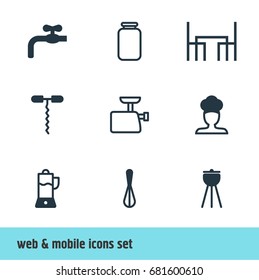 Vector Illustration Of 9 Cooking Icons. Editable Pack Of Can, Faucet, Barbecue And Other Elements.