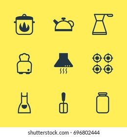 Vector Illustration Of 9 Cooking Icons. Editable Pack Of Kettle, Bread, Can And Other Elements.