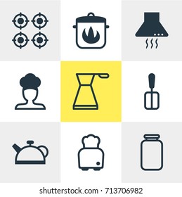 Vector Illustration Of 9 Cooking Icons. Editable Pack Of Kettle, Can, Extractor Appliance And Other Elements.