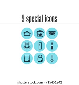 Vector Illustration Of 9 Cooking Icons. Editable Pack Of Sieve, Bread, Teakettle And Other Elements.