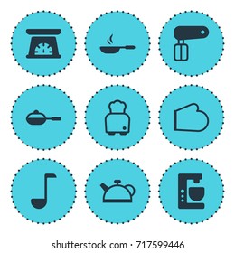 Vector Illustration Of 9 Cooking Icons. Editable Pack Of Oven Mitts, Soup Spoon, Mixer And Other Elements.