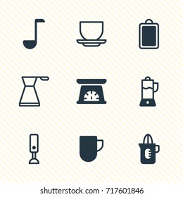 Vector Illustration Of 9 Cooking Icons. Editable Pack Of Tea Cup, Measuring Tool, Coffee Cup And Other Elements.