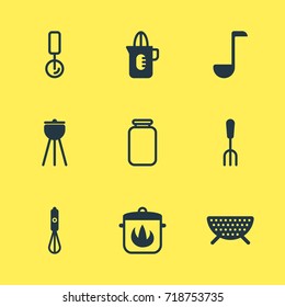 Vector Illustration Of 9 Cooking Icons. Editable Pack Of Can, Round Slicer, Handmixer Elements.