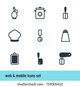 Vector Illustration Of 9 Cooking Icons. Editable Set Of Whisk, Carafe, Chopping Desk And Other Elements.