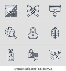 Vector Illustration Of 9 Data Icons. Editable Pack Of Camera, Internet Surfing, Encoder And Other Elements.
