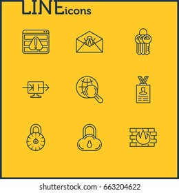 Vector Illustration Of 9 Data Icons. Editable Pack Of Account Data, Internet Surfing, Browser Warning And Other Elements.