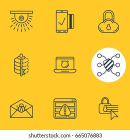 Vector Illustration Of 9 Data Icons. Editable Pack Of Corrupted Mail, Easy Payment, Encoder And Other Elements.