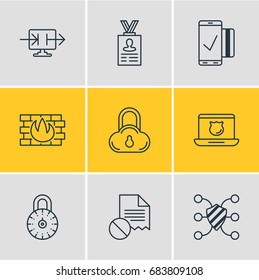 Vector Illustration Of 9 Data Icons. Editable Pack Of Send Information, Safe Lock, Easy Payment And Other Elements.