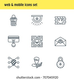 Vector Illustration Of 9 Data Icons. Editable Pack Of Corrupted Mail, Key Collection, Copyright And Other Elements.