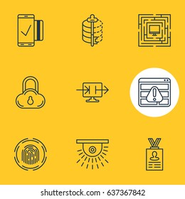 Vector Illustration Of 9 Data Protection Icons. Editable Pack Of Send Information, Encoder, Safe Storage And Other Elements.