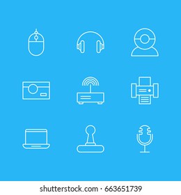 Vector Illustration Of 9 Device Icons. Editable Pack Of Headset, Sound Recording, Photocopier And Other Elements.