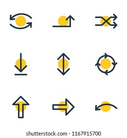 Vector illustration of 9 direction icons line style. Editable set of rotate, backward, upwards and other icon elements.