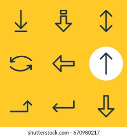 Vector Illustration Of 9 Direction Icons. Editable Pack Of Turn, Download, Loading And Other Elements.