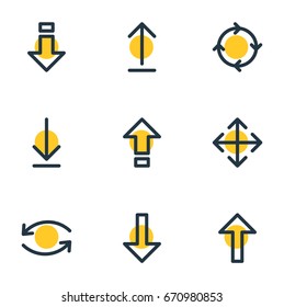 Vector Illustration Of 9 Direction Icons. Editable Pack Of Update, Up, Shrift And Other Elements.