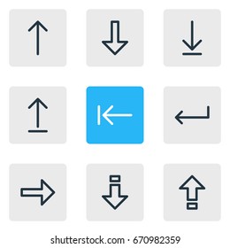 Vector Illustration Of 9 Direction Icons. Editable Pack Of Shrift, Submit, Upwards And Other Elements.