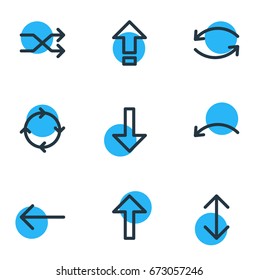 Vector Illustration Of 9 Direction Icons. Editable Pack Of Circle , Shrift , Randomize Elements.