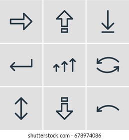 Vector Illustration Of 9 Direction Icons. Editable Pack Of Exchange, Turn, Undo And Other Elements.