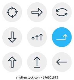 Vector Illustration Of 9 Direction Icons. Editable Pack Of Right, Download, Submit And Other Elements.