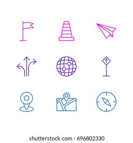 Vector Illustration Of 9 Direction Icons. Editable Pack Of Origami, Caution, Location And Other Elements.
