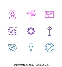 Vector Illustration Of 9 Direction Icons. Editable Pack Of Orientation, Marker, Direction And Other Elements.
